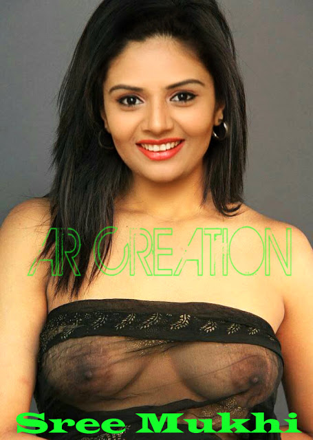 Braless tv anchor Sreemukhi nude nipple hot transparent dress