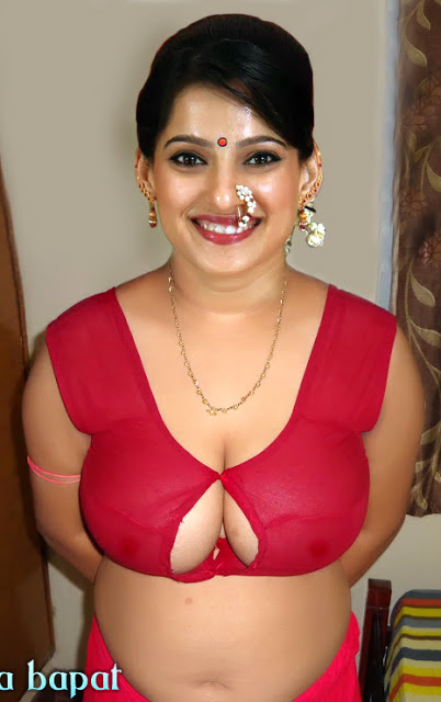Nude navel Priya Bapat tight blouse cleavage without saree