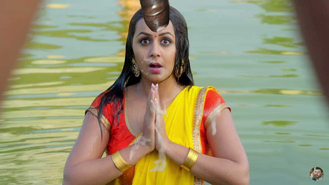Nikki Galrani cumshot in yellow half saree
