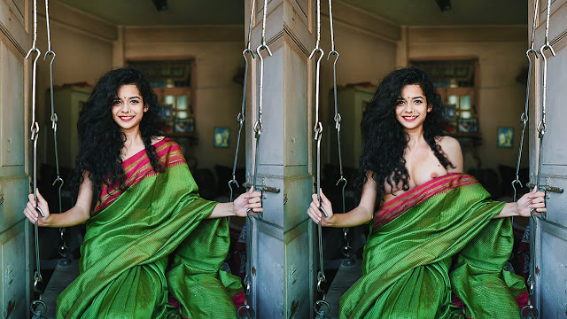 Mithila Palkar saree slip nude nipple hot boobs exposed without bra and blouse