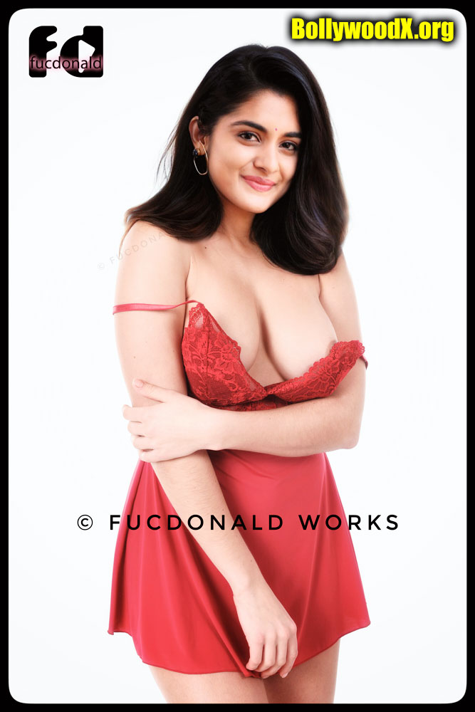 Nivetha Thomas sexy red lingerie slip nipple visible busty boobs actress