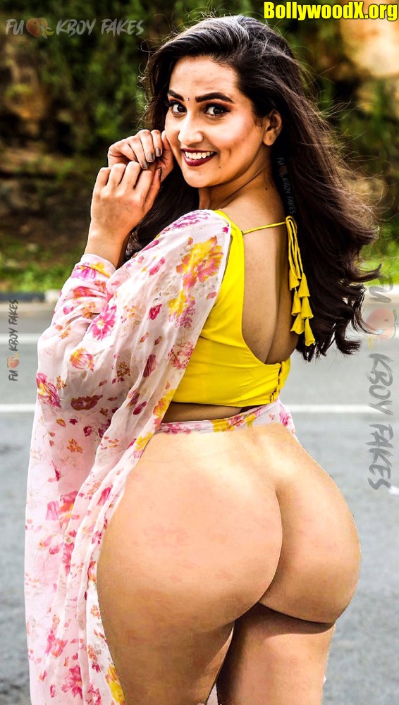 Anchor Manjusha nude fat ass outdoor pose without saree fake
