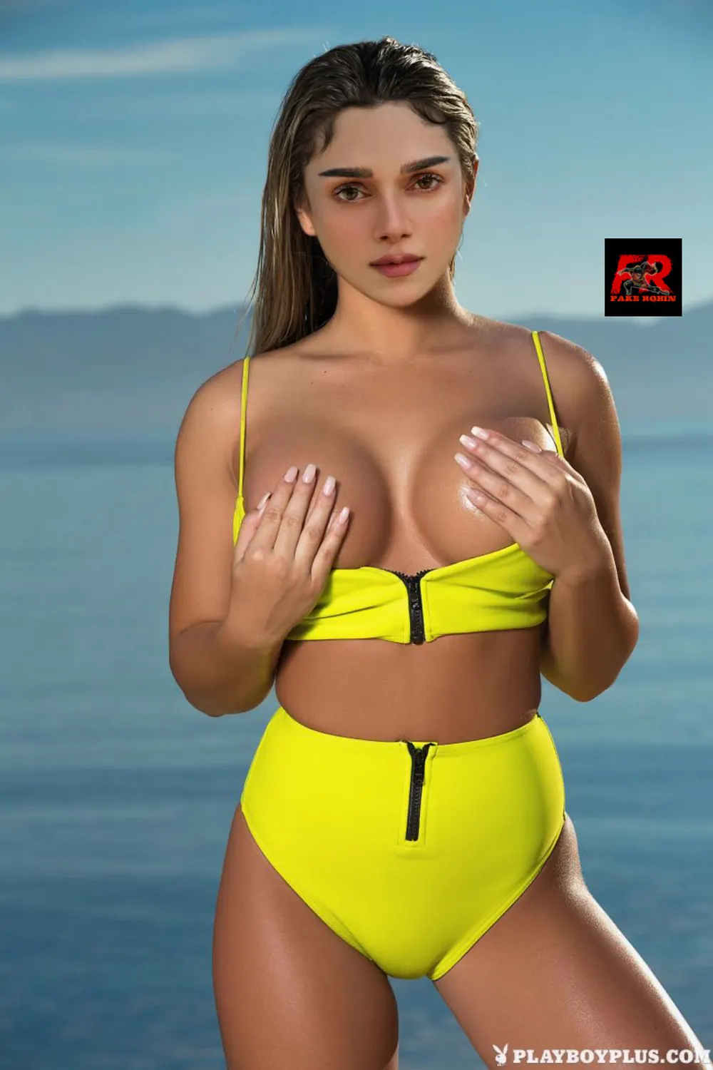 Aditi Rao Hydari covering her nipple yellow bikini fake