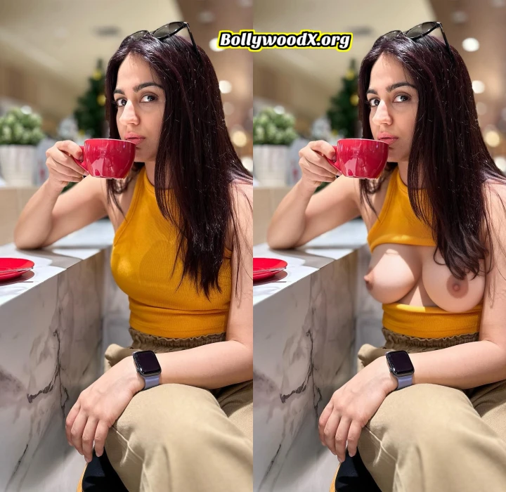 Aksha Pardasany nude boobs coffee shop yellow top removed photo