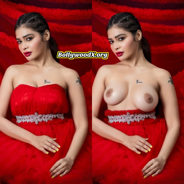 Dharsha Gupta red blouse removed nude boobs nipple fake