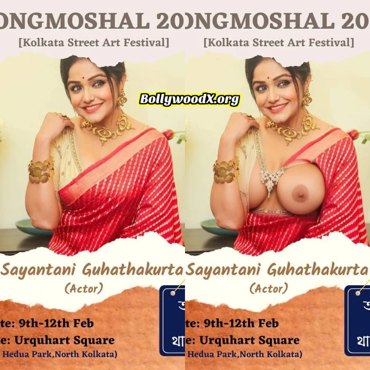 Sayantani Guhathakurta red hot saree blouse removed nude boobs nipple