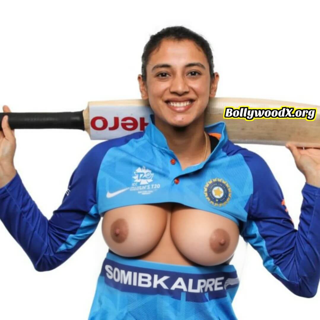 Smriti Mandhana open t shirt nude boobs nipple fake without bra