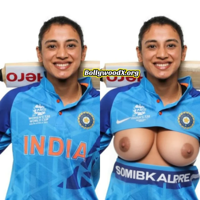 Smriti Mandhana open t shirt nude boobs nipple fake without bra