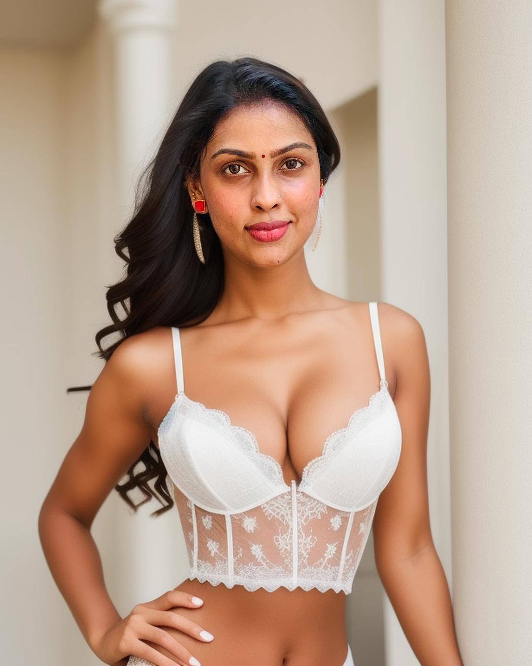 Sri Nikha sexy white lingerie cleavage