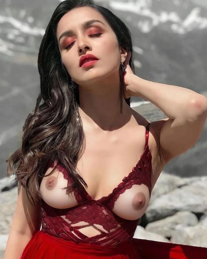 Shraddha Kapoor red sleeveless dress nipple show outdoor song shoot