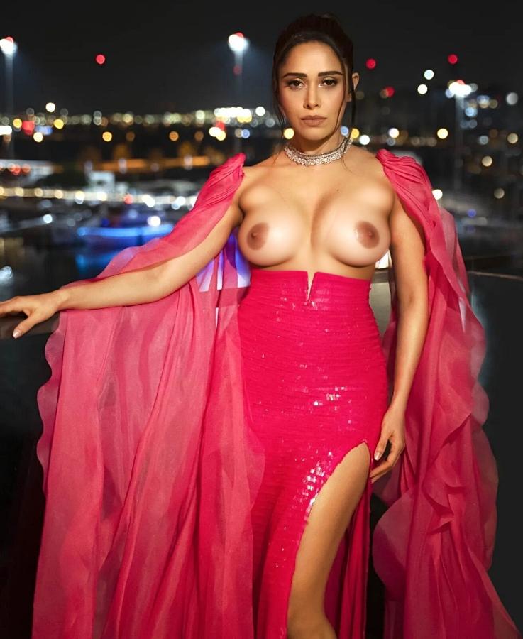 Nushrat Bharucha open red hot dress sexy boobs nude nipple without bra