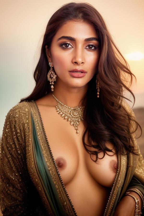 Pooja Hegde nipple slip no bra inside open dress pose