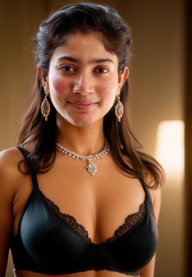 Sai Pallavi sexy black bra cleavage with necklace
