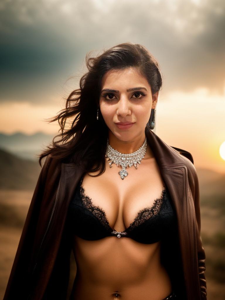Samantha Ruth Prabhu hot cleavage black lace bra pose open dress