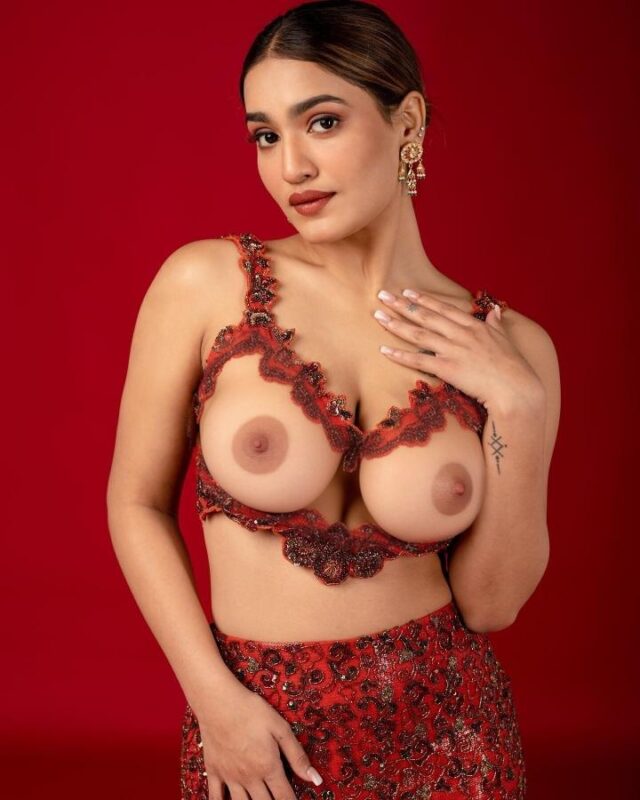 Saniya Iyappan sleeveless red hot blouse open cup nude boobs nipple pose