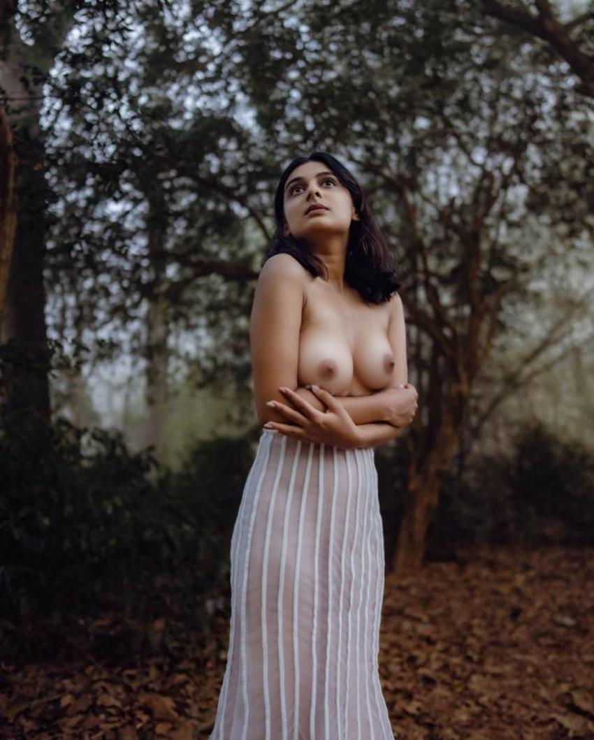 Esther Anil bold shoot dress slipped nude boobs nipple pose