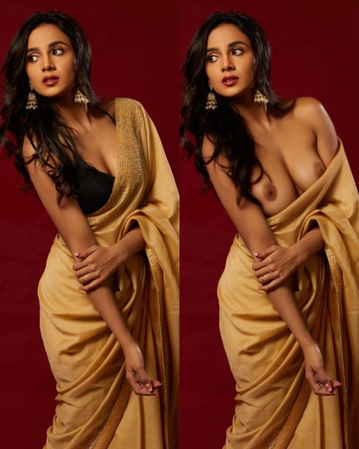 Sayli Salunkhe hot saree nipple slip nude boobs without blouse