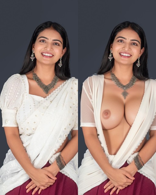 Ananya Nagalla white half Saree removed nude boobs nipple pose