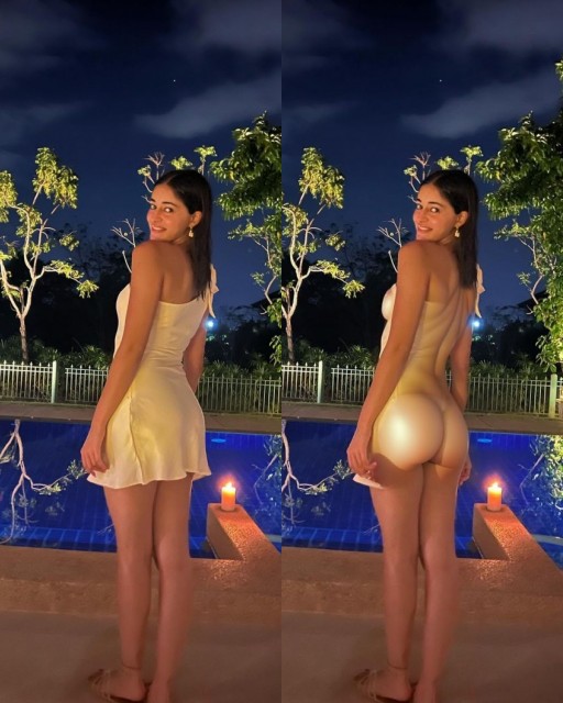 Ananya Panday nude ass back pose mini dress removed pool side stills