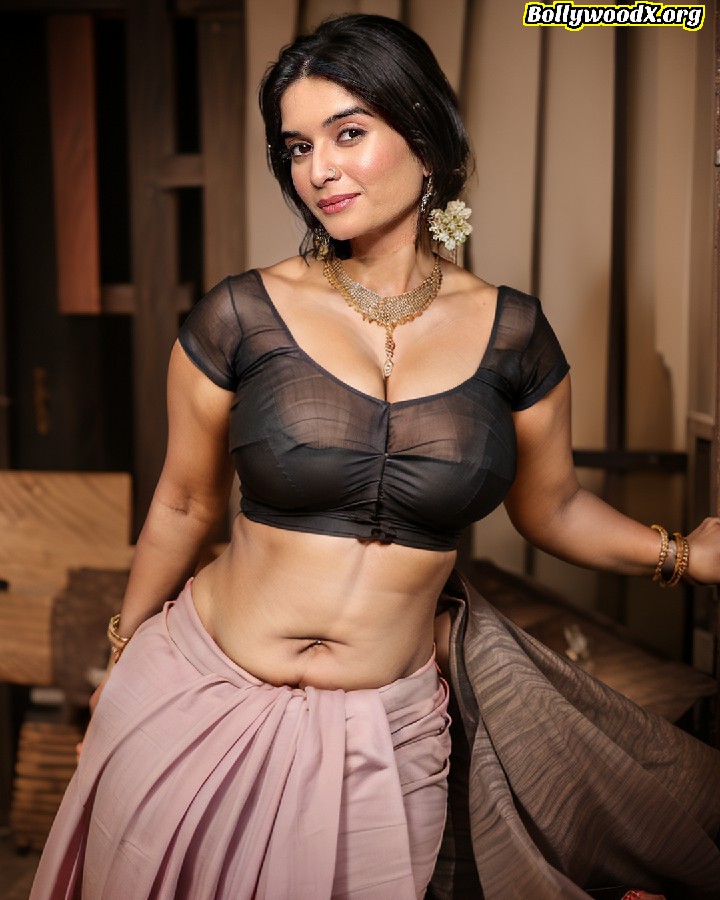 Bhavika Sharma black blouse cleavage navel saree drop desi fake