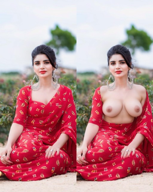Jabardasth Varsha red hot saree slip blouse removed nude boobs nipple outdoor show
