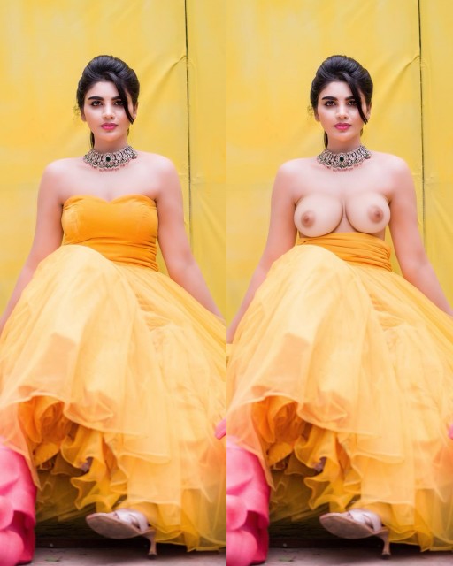 Jabardasth Varsha strapless yellow blouse slip nude boobs nipple show bold shoot