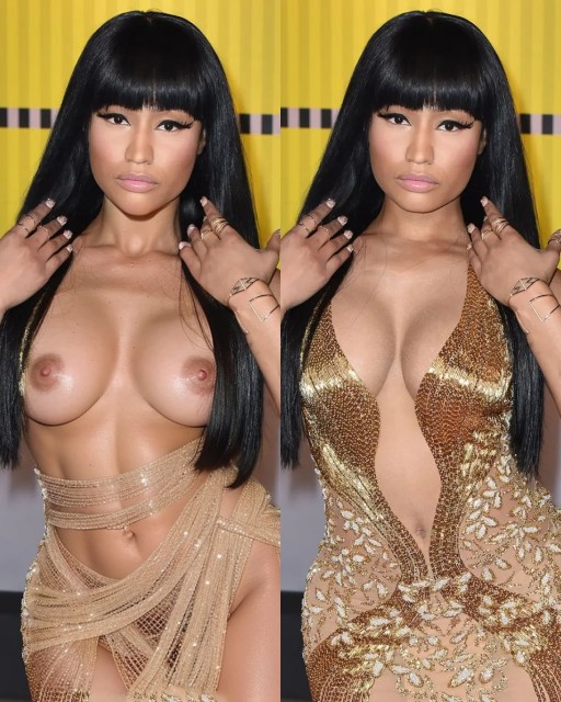 Nicki Minaj golden skirt removed boobs nipple big ass