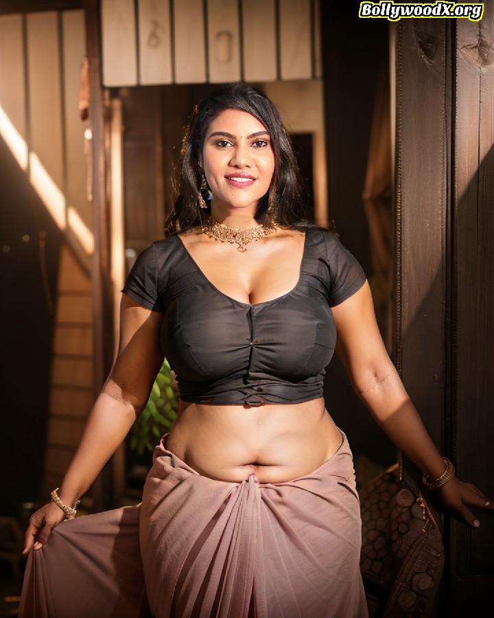 Nivisha K black blouse cleavage navel saree drop desi fake