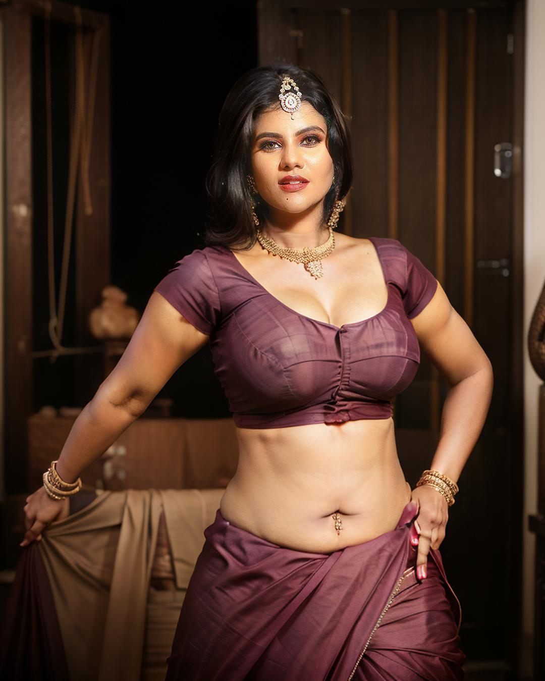 Nivisha K hot blouse cleavage sexy navel saree drop desi fake