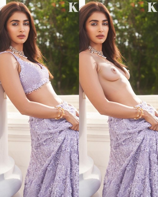 Pooja Hegde wedding blouse nude boobs nipple outdoor show