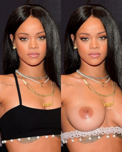 Rihanna black bra removed boobs nipple nude