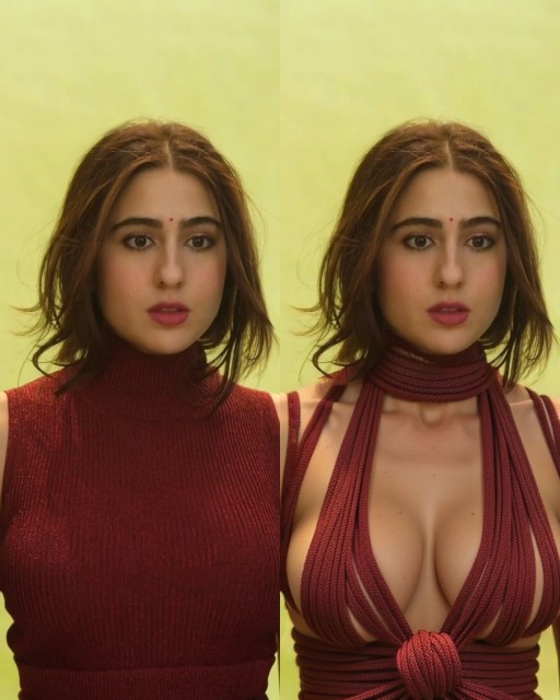 Sara Ali Khan red sleeveless dress removed boobs nipple