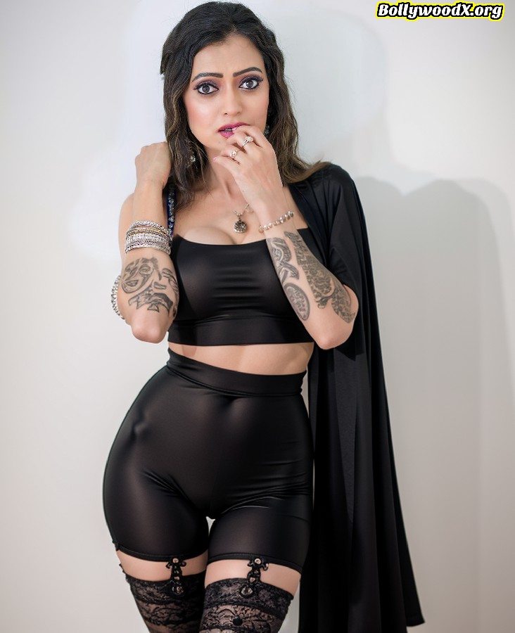 Sowmya Rao black lingerie tattoo bold shoot