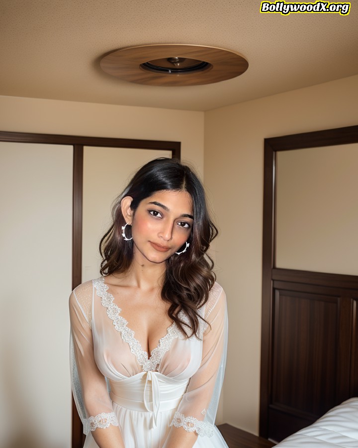 Vaishnavi Rajput white lingerie low neck cleavage pose