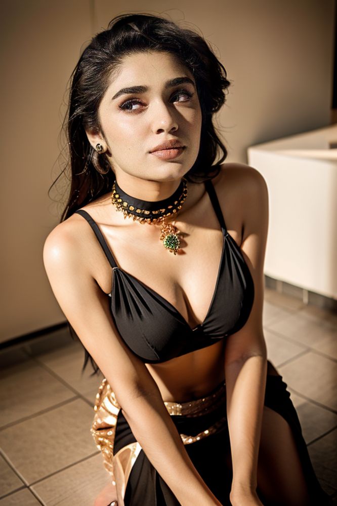 Krithi Shetty cleavage low neck blouse dog chain