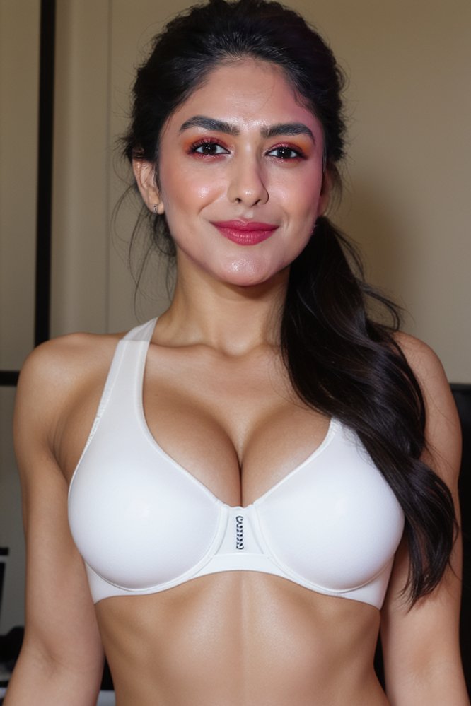 Mrunal Thakur gym bra cleavage image