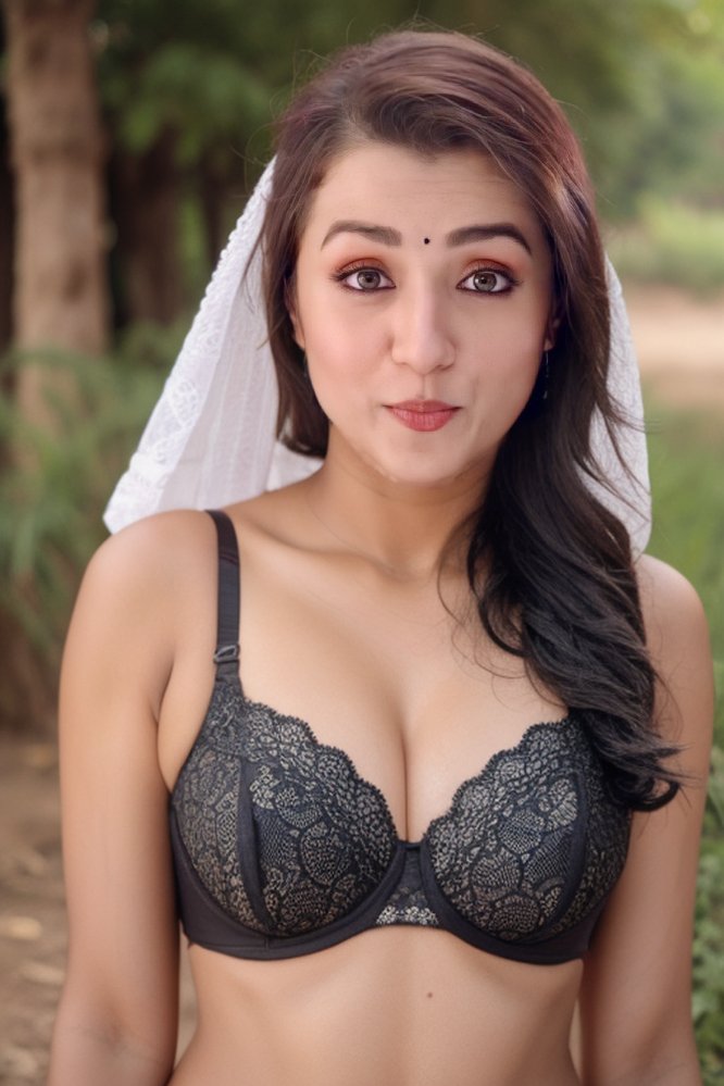 Trisha Krishnan sexy black bra outdoor pose image