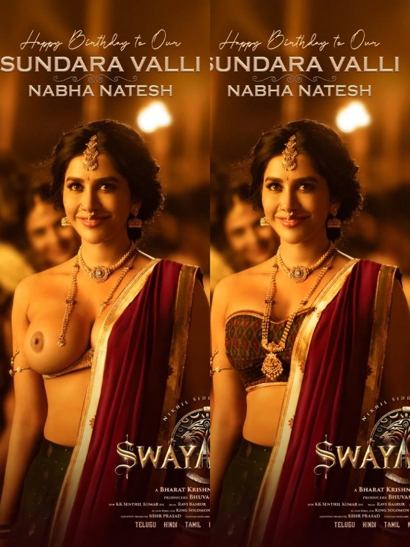 Nabha Natesh blouse removed nude boobs nipple